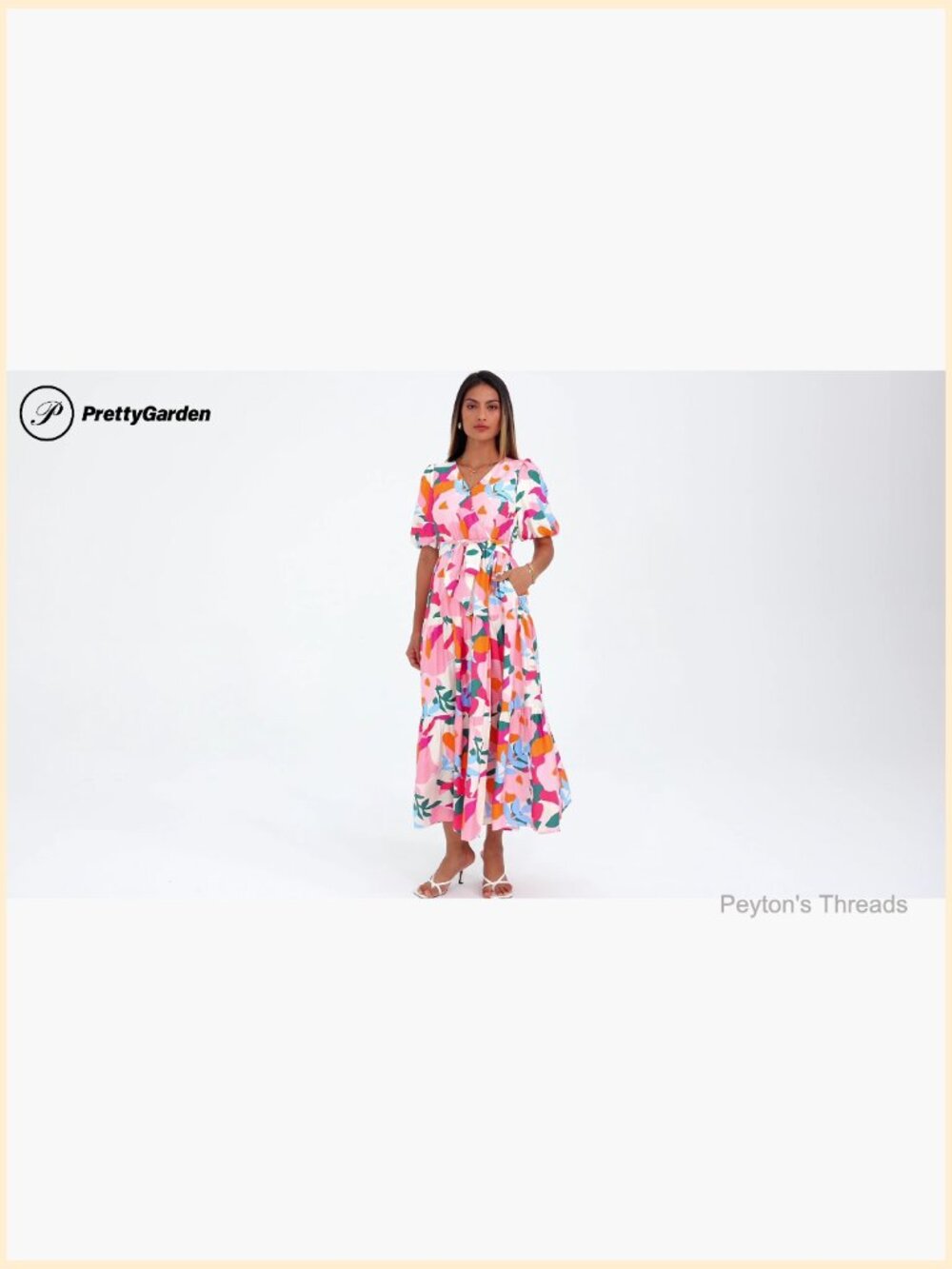 Women's Maxi Dress V Neck Puff Short Sleeve Flowy Beach Bohemian Resort Wear - Picture 7 of 7